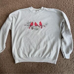 Sage green Sweatshirt Red Cardinal pine cone grandma crewmen warm large vintage